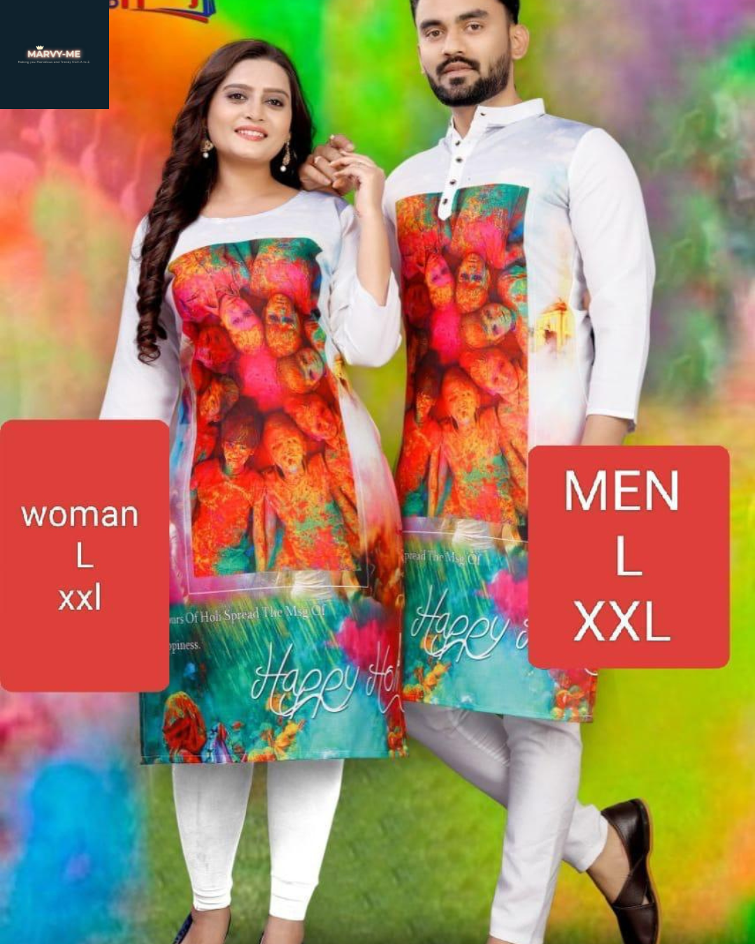 Holi Couple Dress – Kurta/Kurti Combo for Festive Twinning