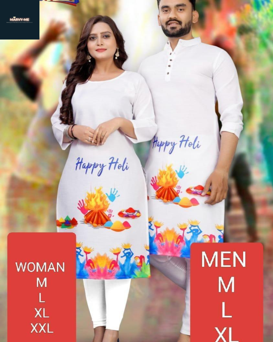 Holi Couple Dress – Kurta/Kurti Combo for Festive Twinning