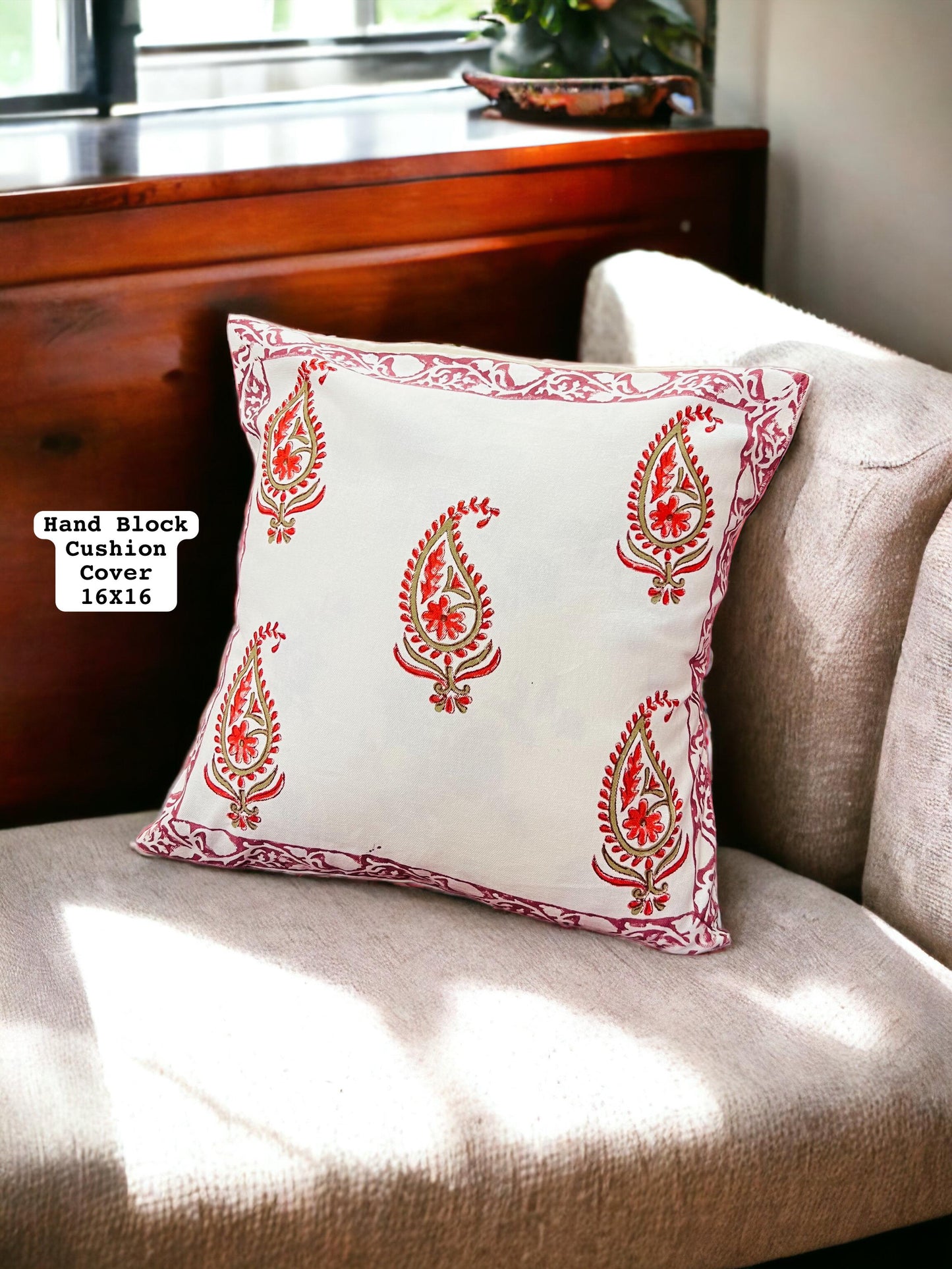 Hand Block Printed Cotton Cushion Covers Bean Red