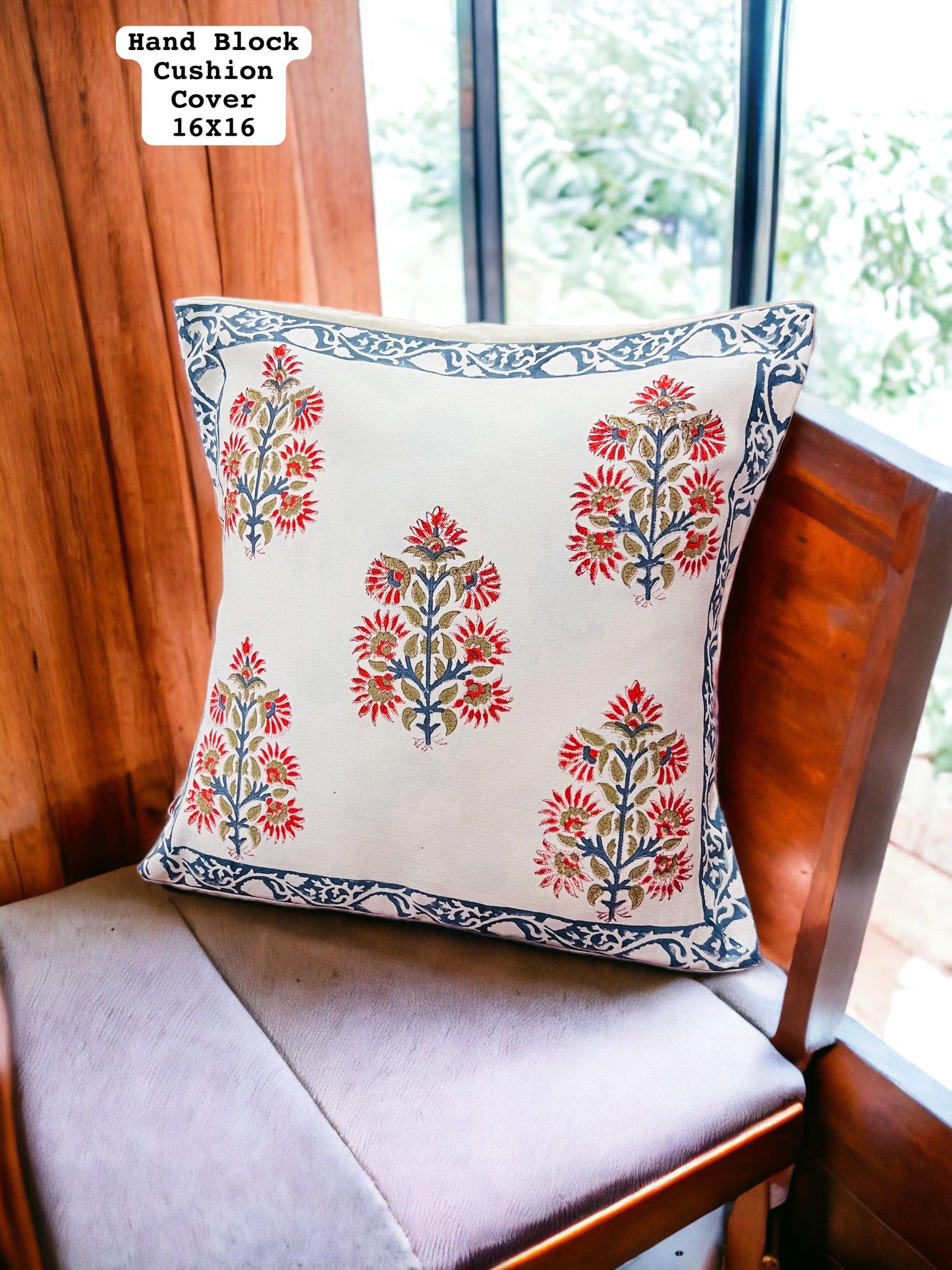 Hand Block Printed Cotton Cushion Covers French Beige