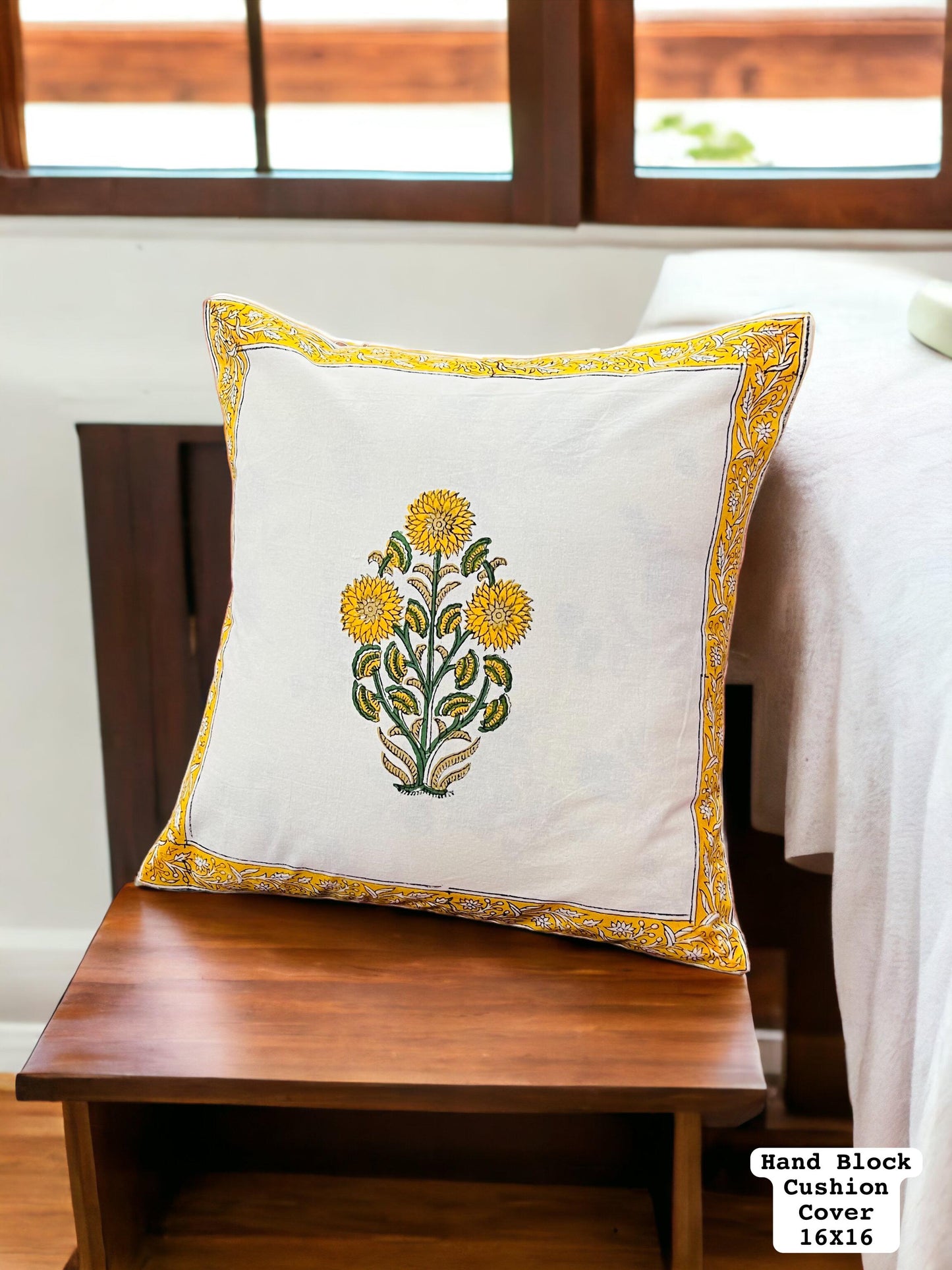 Hand Block Printed Cotton Cushion Covers Old Gold