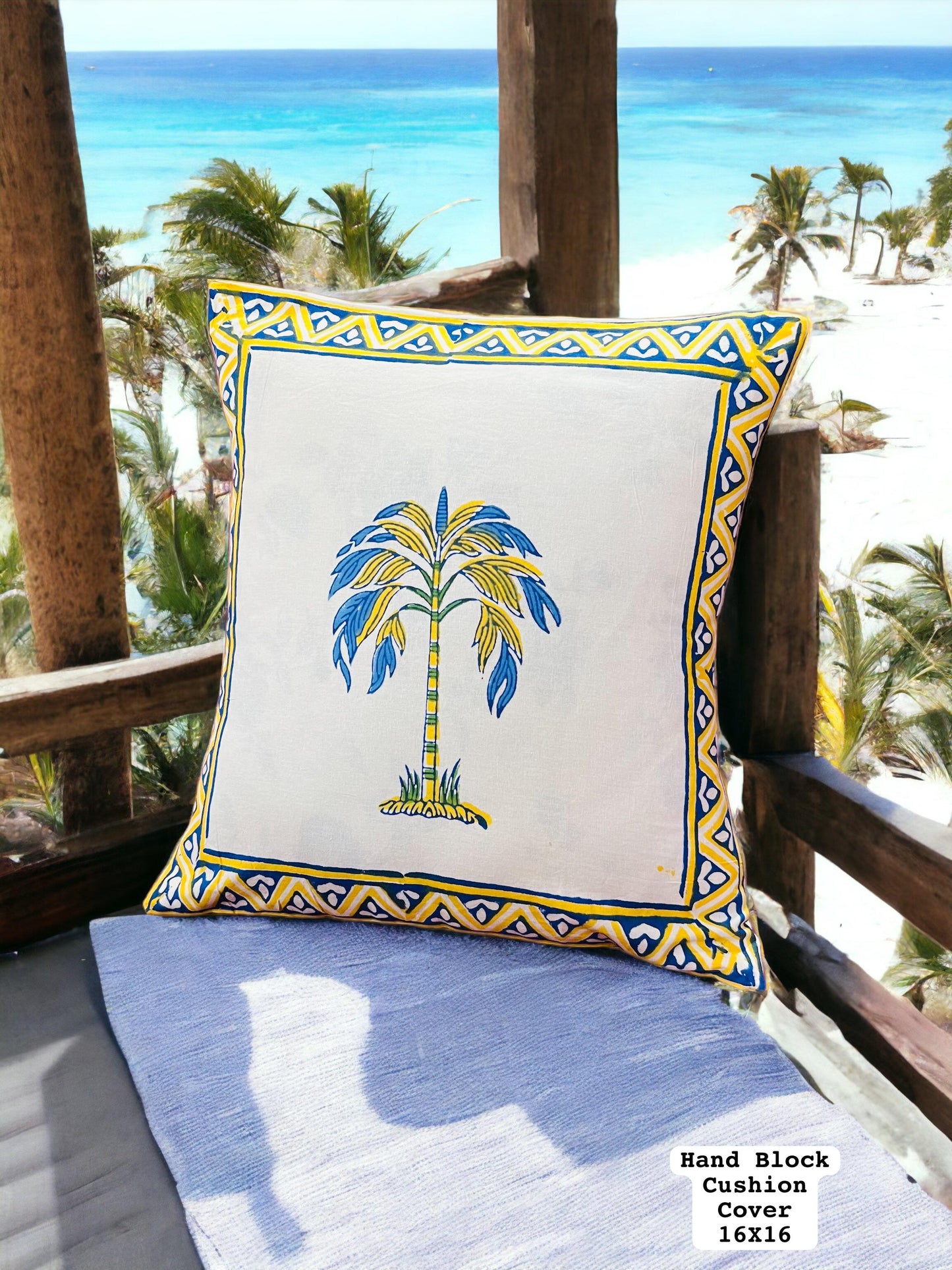 Hand Block Printed Cotton Cushion Covers Mid Blue