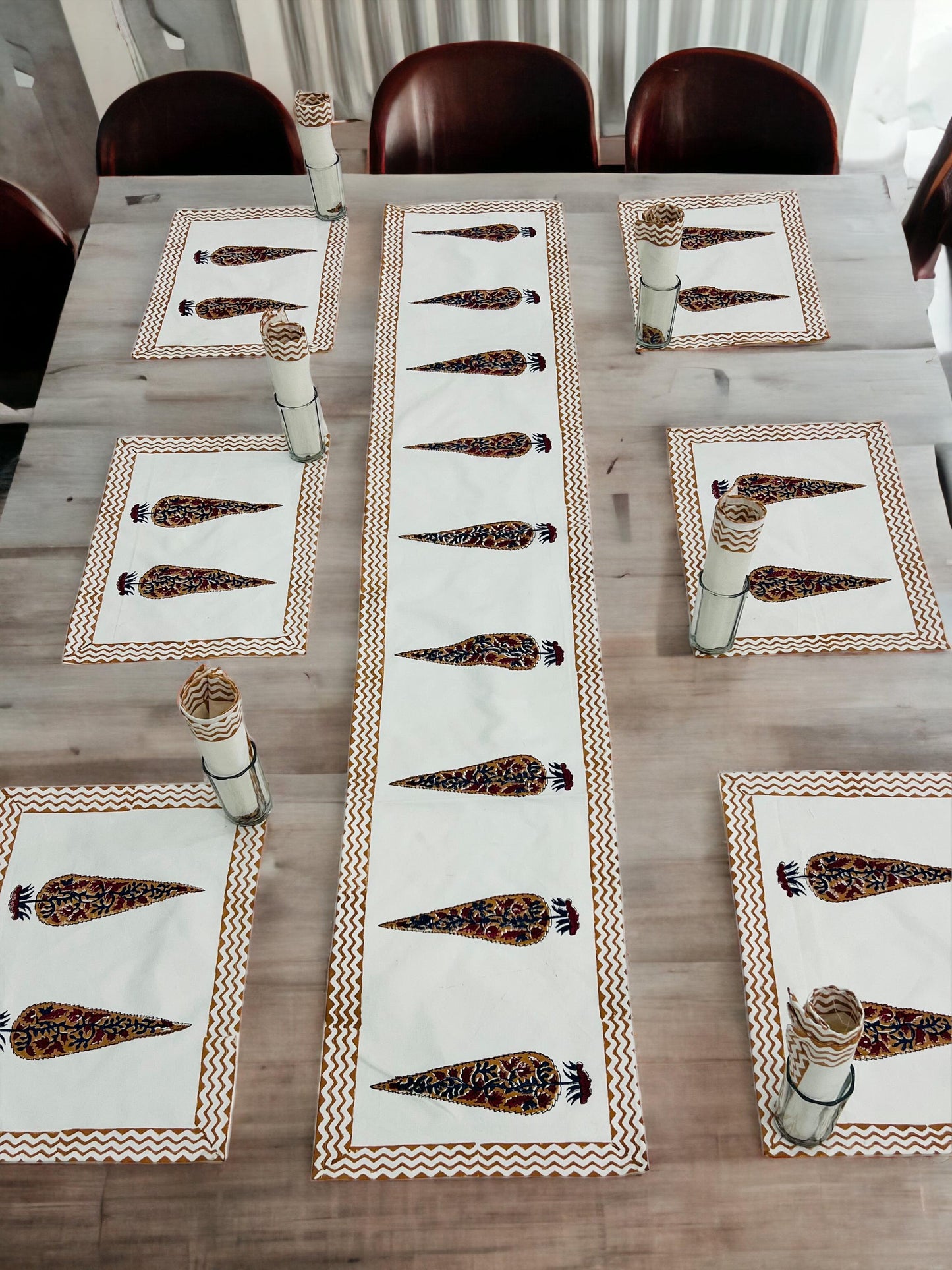 Milk Chocolate Printed 6 Seater Table Runner