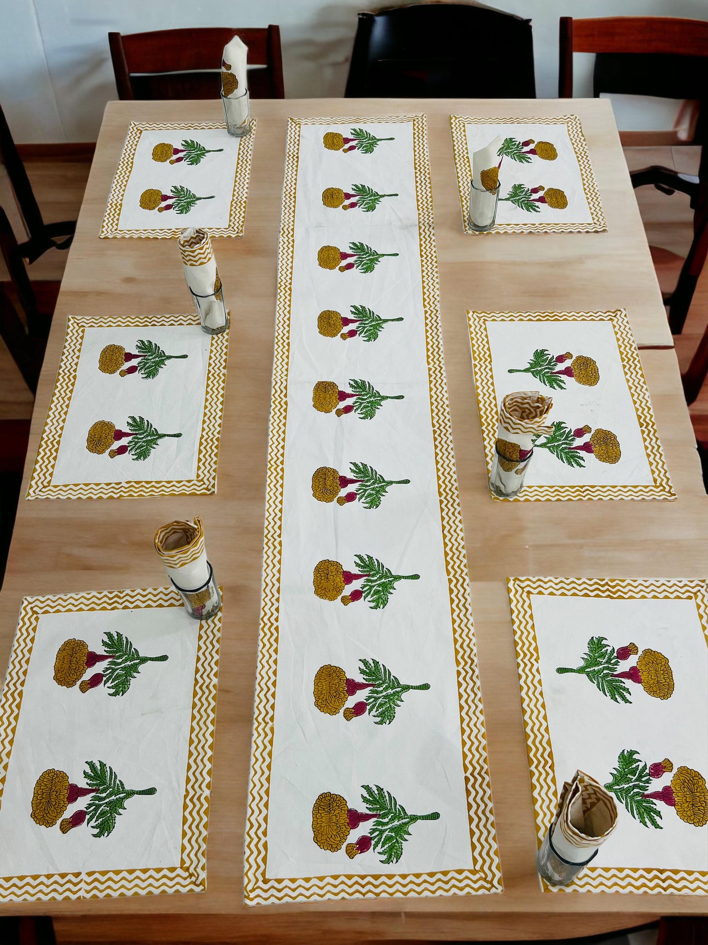 Tiger Orange Printed 6 Seater Table Runner