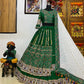 Green cotton print and mirror handwork gujarati garba navratri lehenga chaniya choli