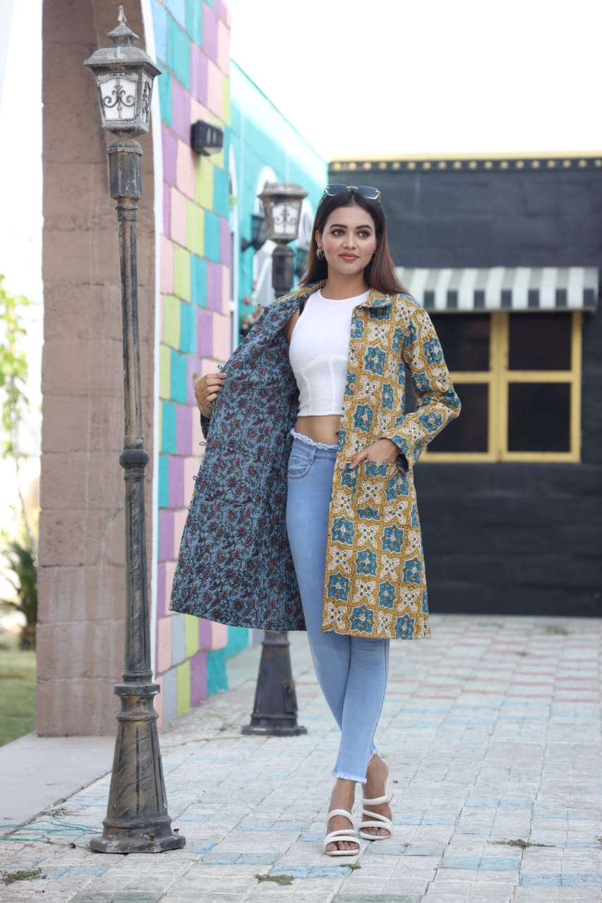 Bagru Cotton Printed Reversible Quilted Jackets