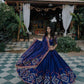 Navy blue heavy embroidery and mirror work designer wedding lehenga choli