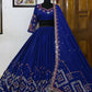 Navy blue heavy embroidery and mirror work designer wedding lehenga choli