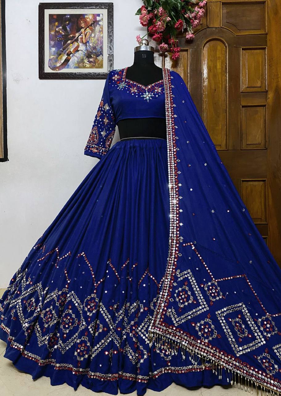 Royal Blue Designer Heavy Embroidered Bridal Lehenga