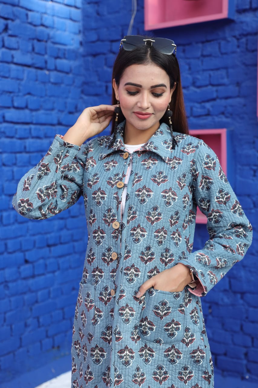 Bagru Cotton Printed Reversible Quilted Jackets