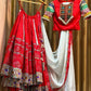 Red cotton print and mirror handwork gujarati garba navratri lehenga chaniya choli