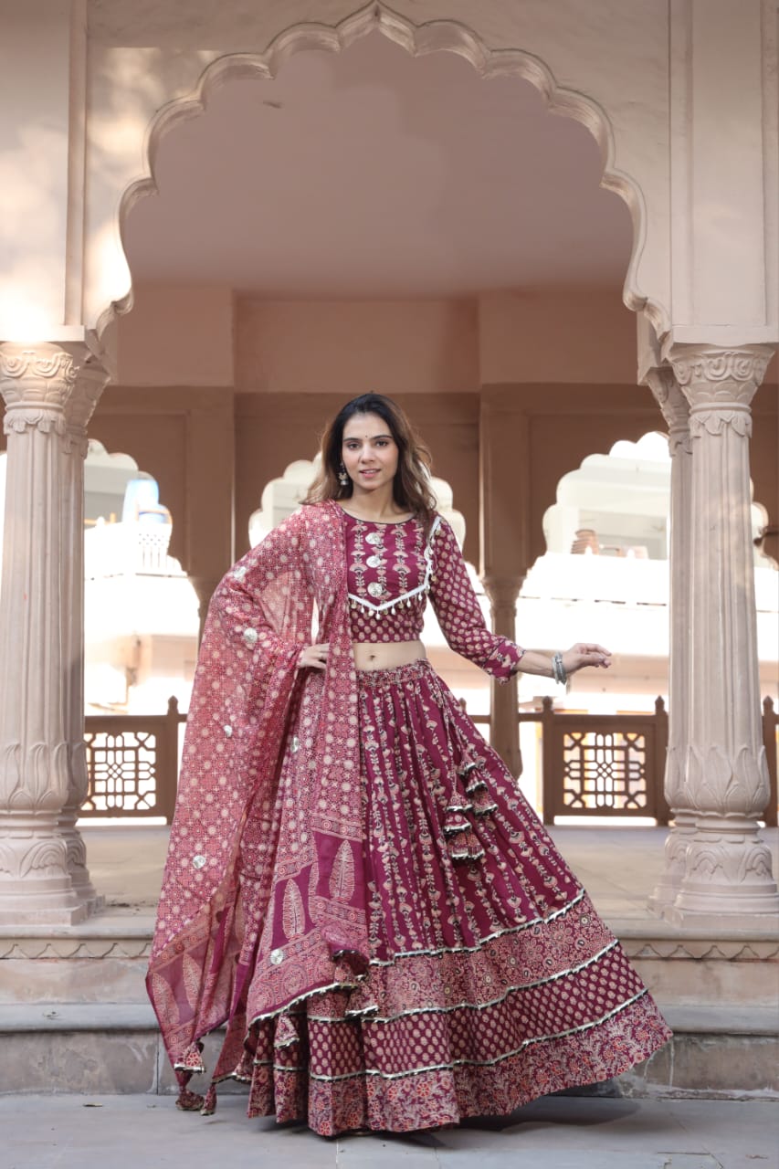 Burgundy Bagru Printed Designer Lehenga Choli