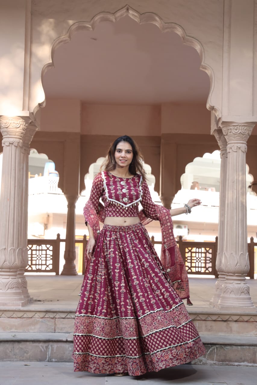 Burgundy Bagru Printed Designer Lehenga Choli