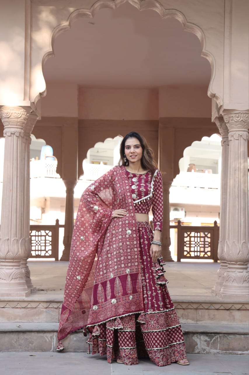 Burgundy Bagru Printed Designer Lehenga Choli