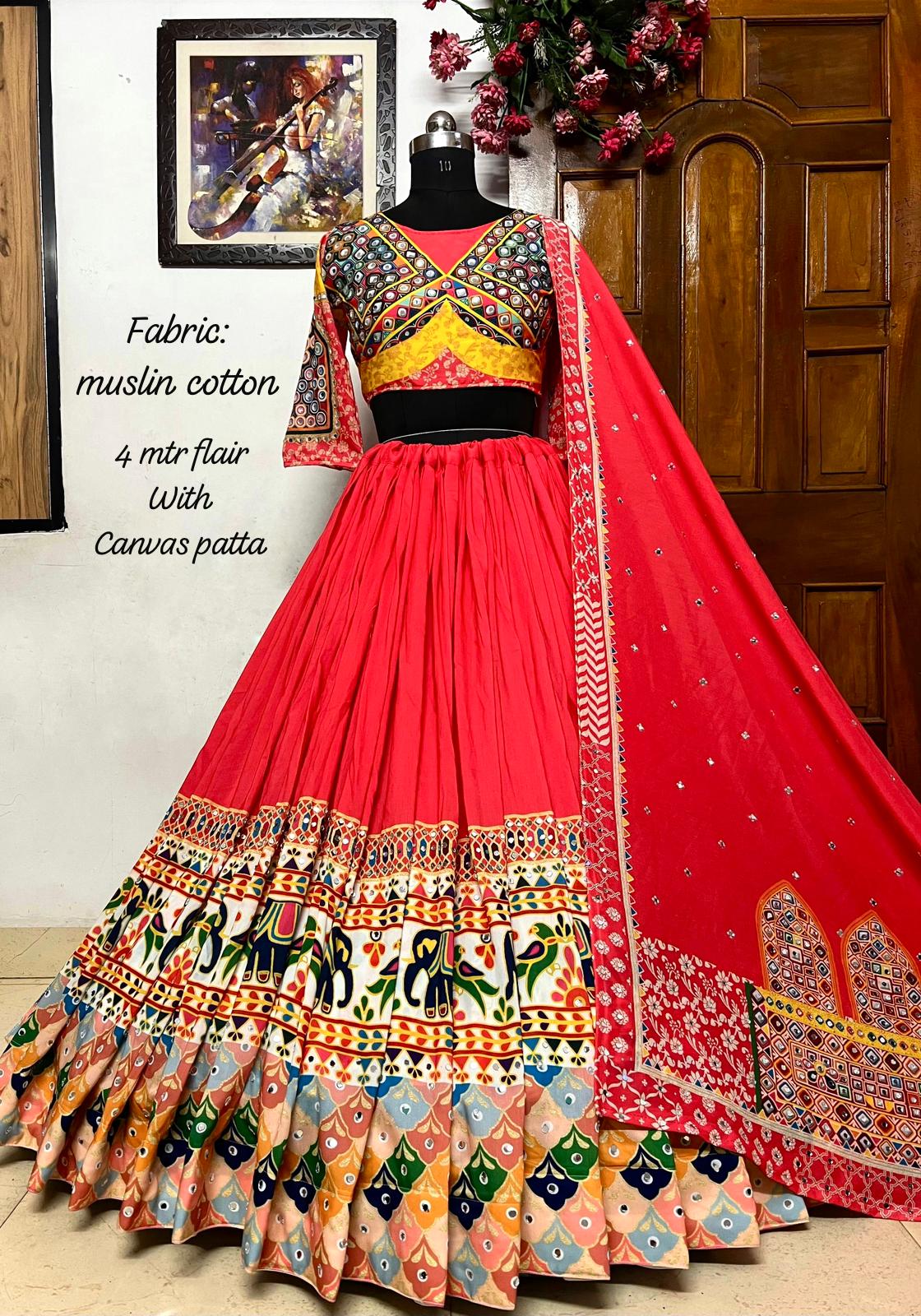 New Navratri Designer Navratri Lehenga with Muslin Cotton