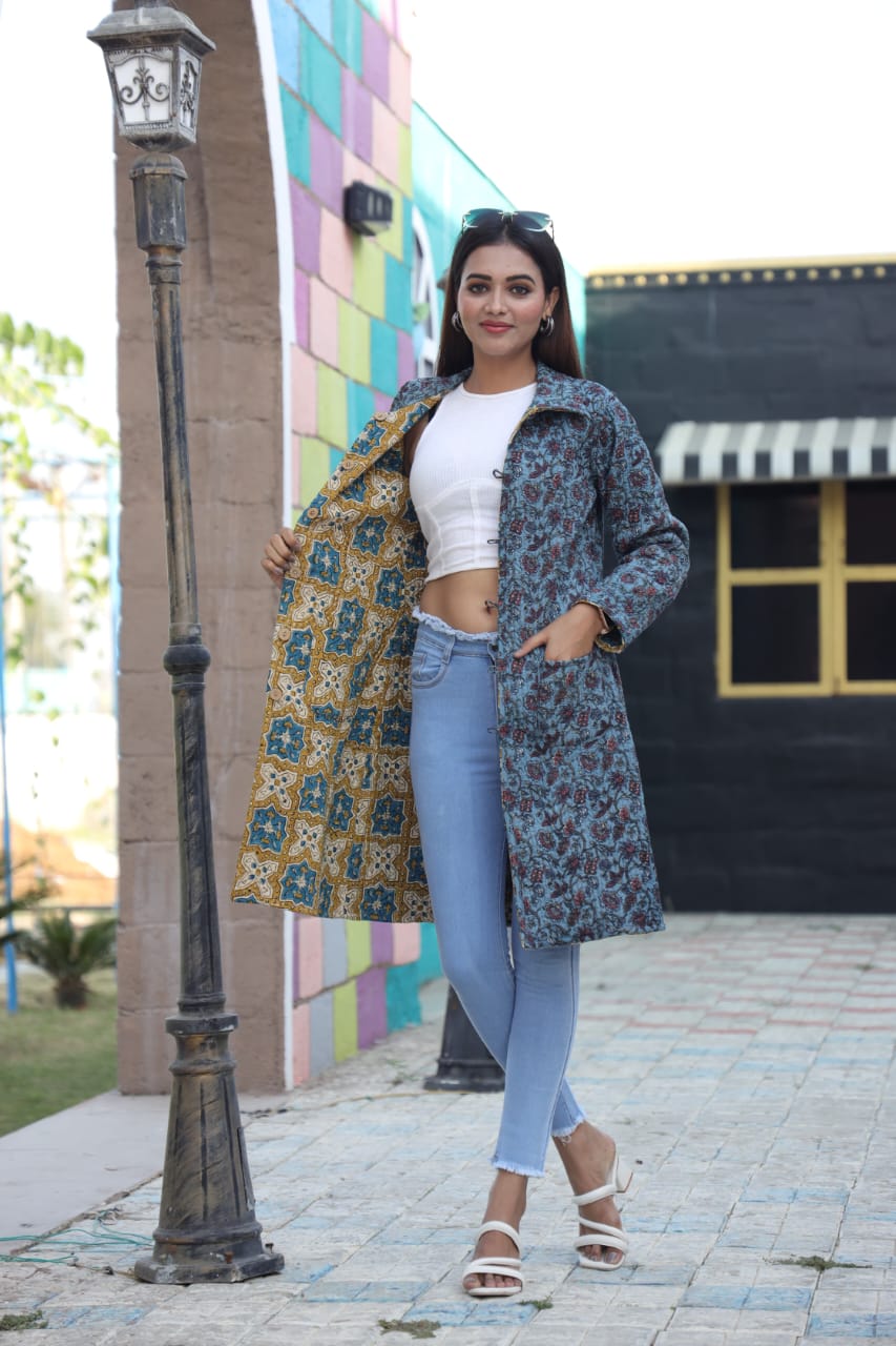 Bagru Cotton Printed Reversible Quilted Jackets