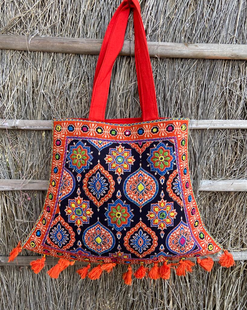 Ajrakh Bags with Emroidery