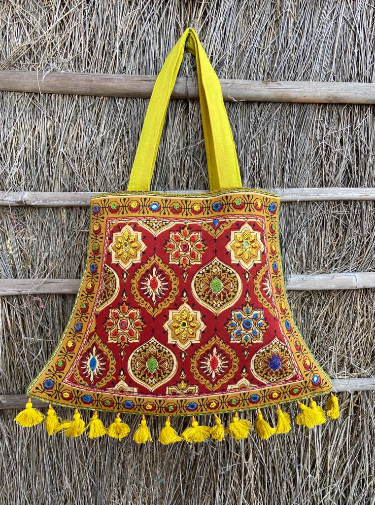 Ajrakh Bags with Emroidery