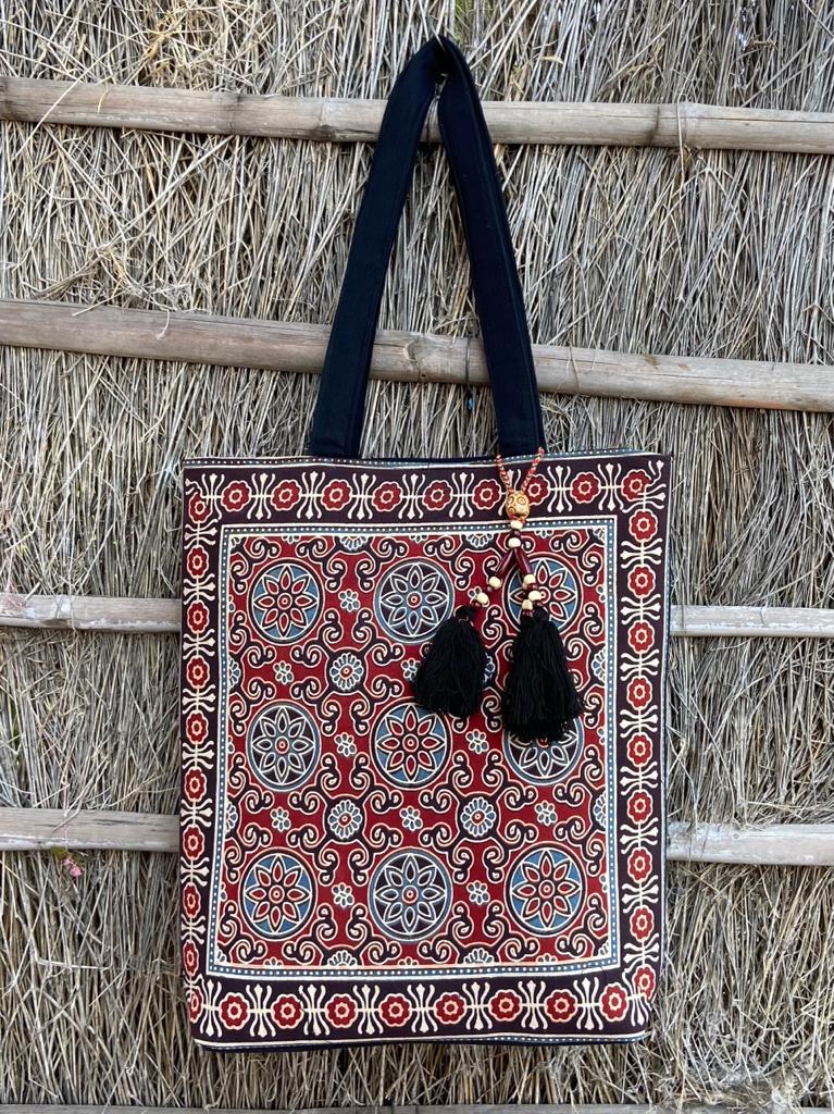 Ajrakh Bags with Emroidery