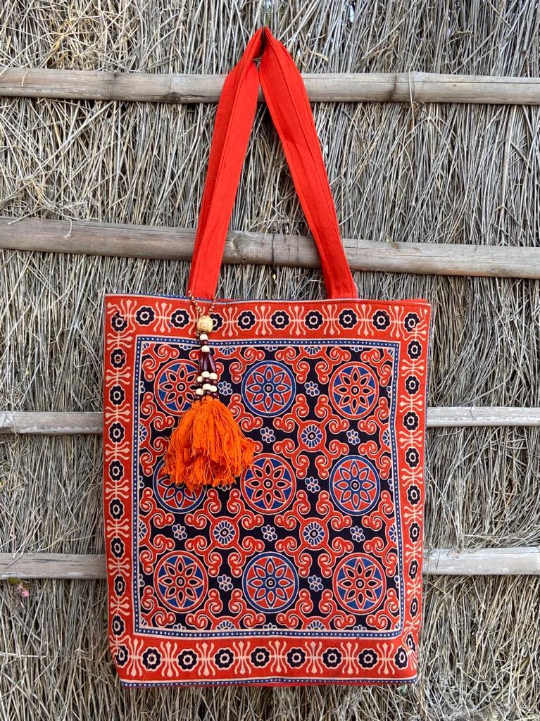 Ajrakh Bags with Emroidery