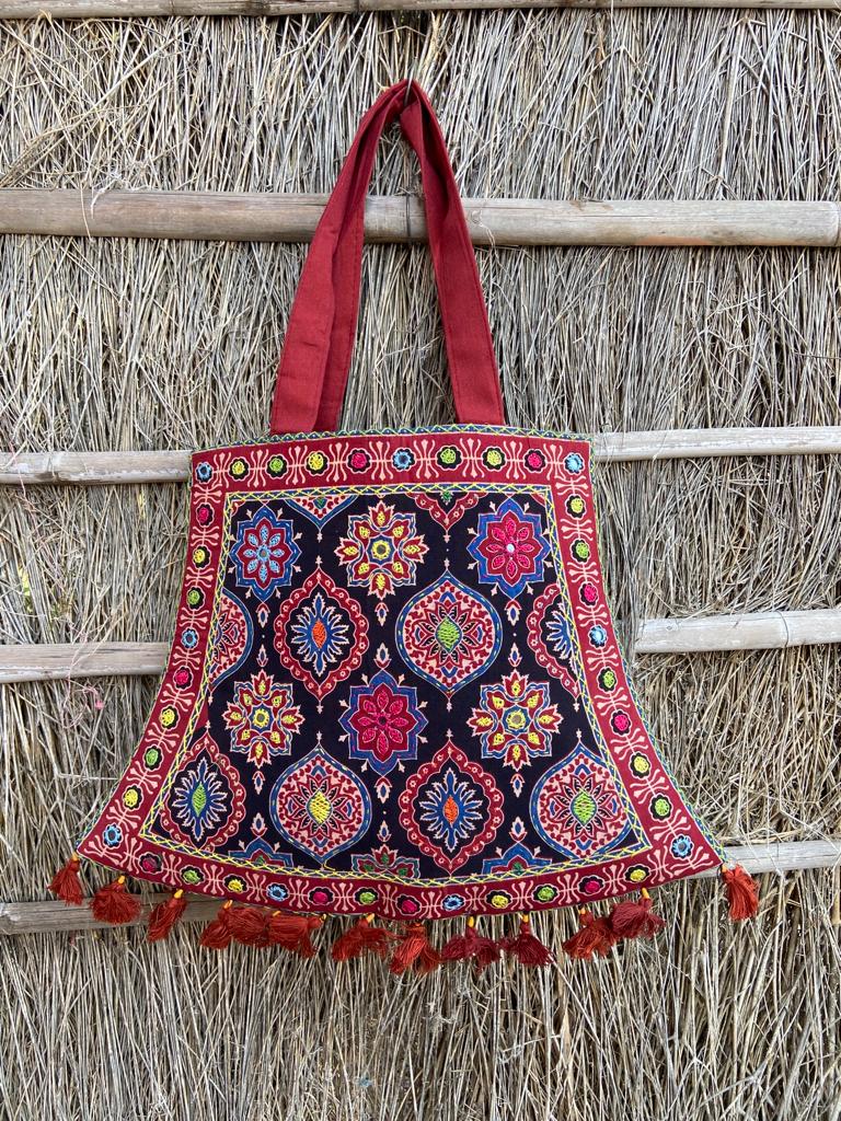 Ajrakh Bags with Emroidery