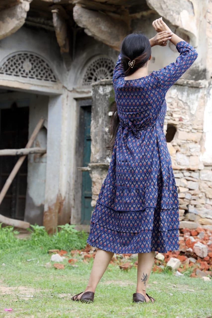 Buy Indigo Block Print Dress for Women Online from India's Luxury Designers  2024